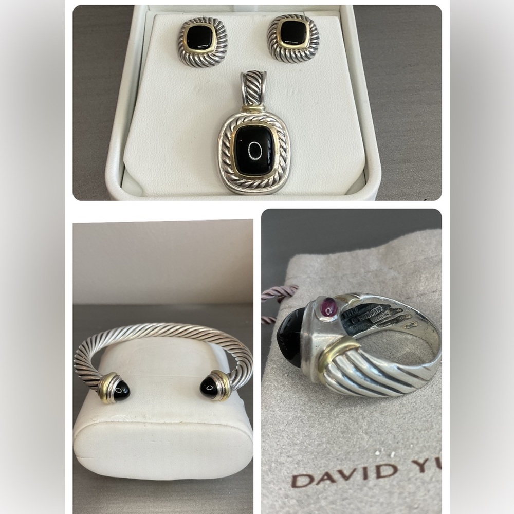 David Yurman lot black onyx ring earrings pendant bracelet